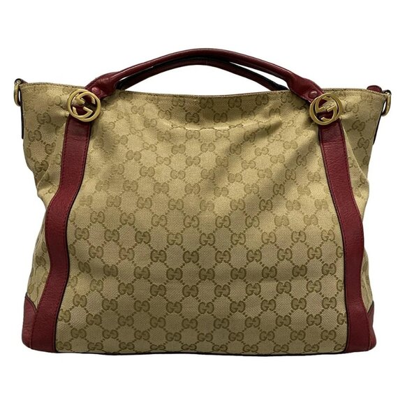 Auth GUCCI Miss GG/GG 323675 Dark Brown Beige Red Jacquard Leather Handbag - Picture 1 of 16